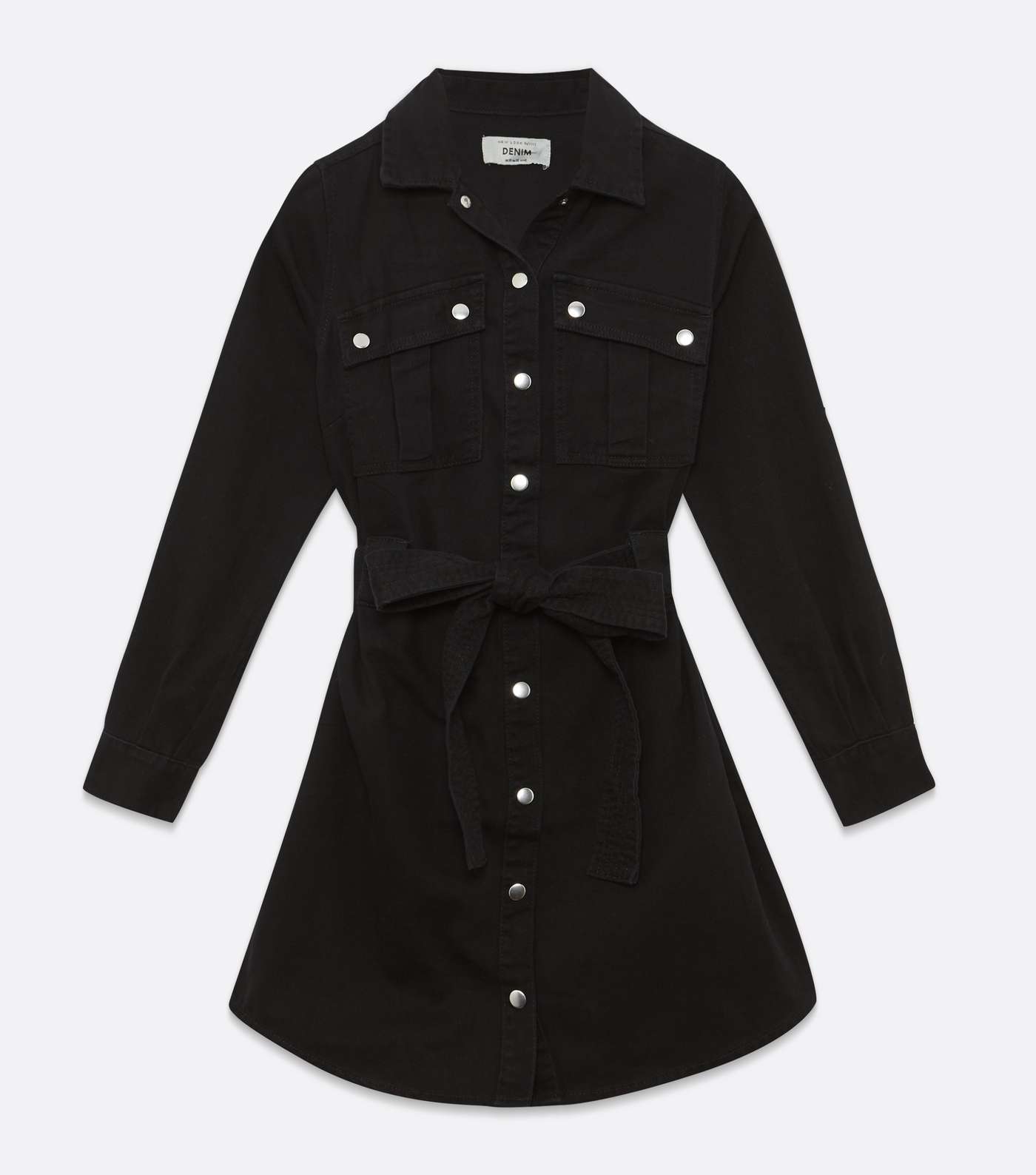 Petite Black Denim Long Sleeve Shirt Dress Image 5