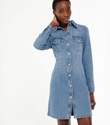 Urban Bliss Blue Denim Midi Shirt Dress | New Look