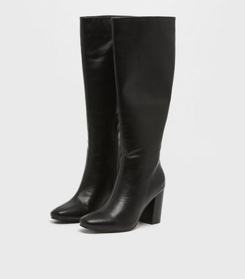 Image of Black Block Heel Knee High Boots New Look Vegan