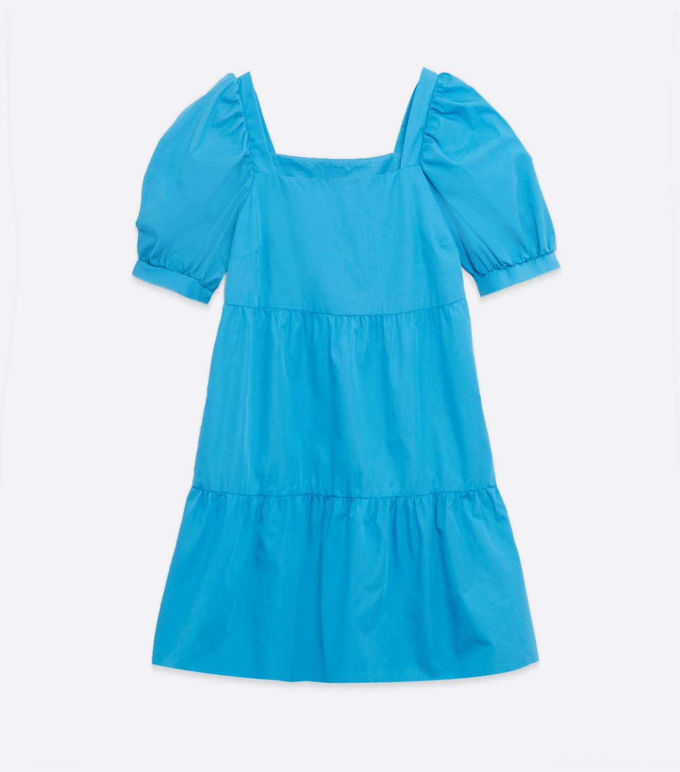 Turquoise Puff Sleeve Poplin Smock Dress Image 5