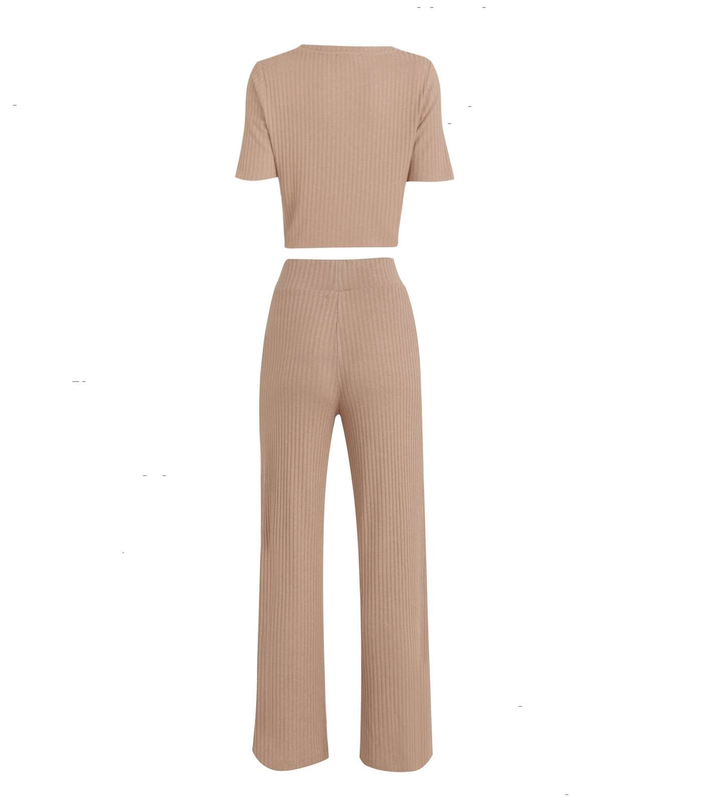 Camel Ribbed Knit Wide Leg Trousers  Image 4