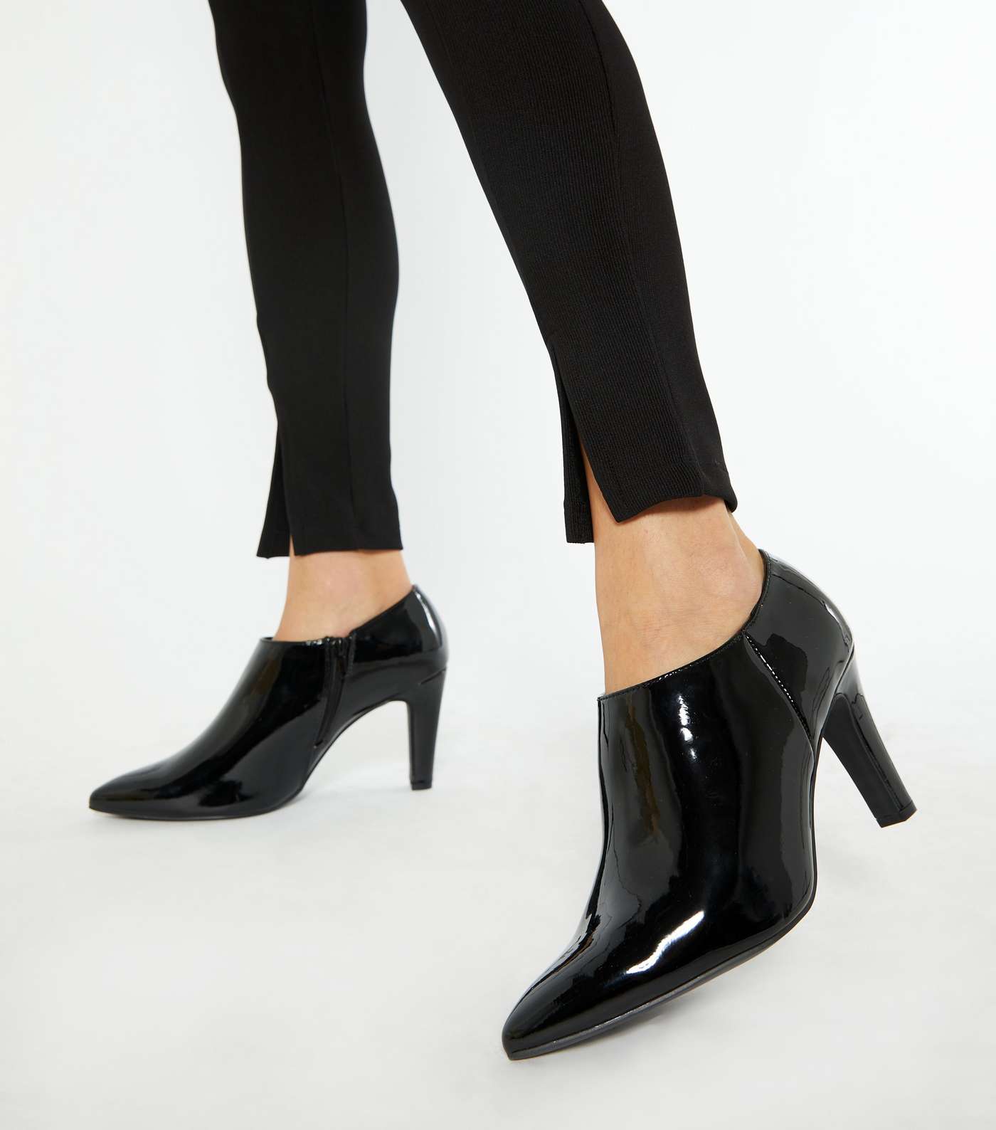 Black Patent Block Heel Shoe Boots