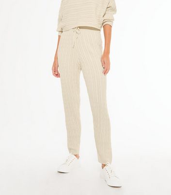 Off White Cable Knit Joggers | New Look