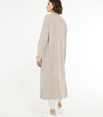 Cream Ribbed Knit Maxi Cardigan New Look