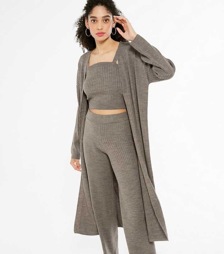 Mink Ribbed Knit Maxi Cardigan
