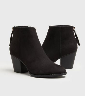Image of Black Suedette Block Heel Western Boots New Look Vegan