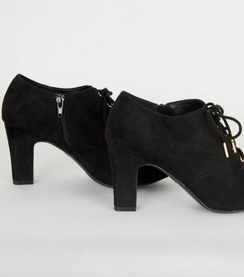 wide fit black suedette lace up shoe boots