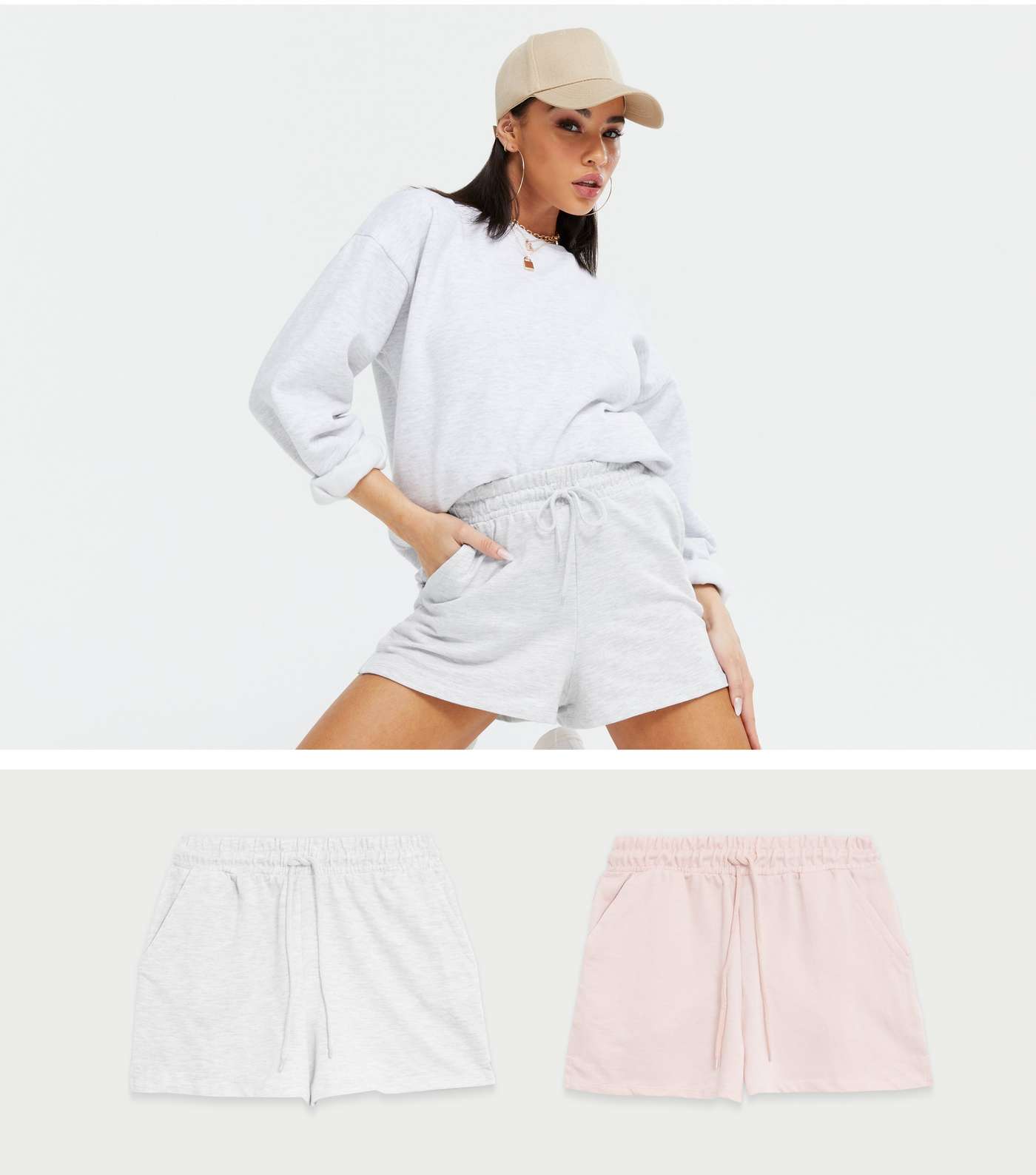 2 Pack Pale Grey and Pink Drawstring Waist Shorts 