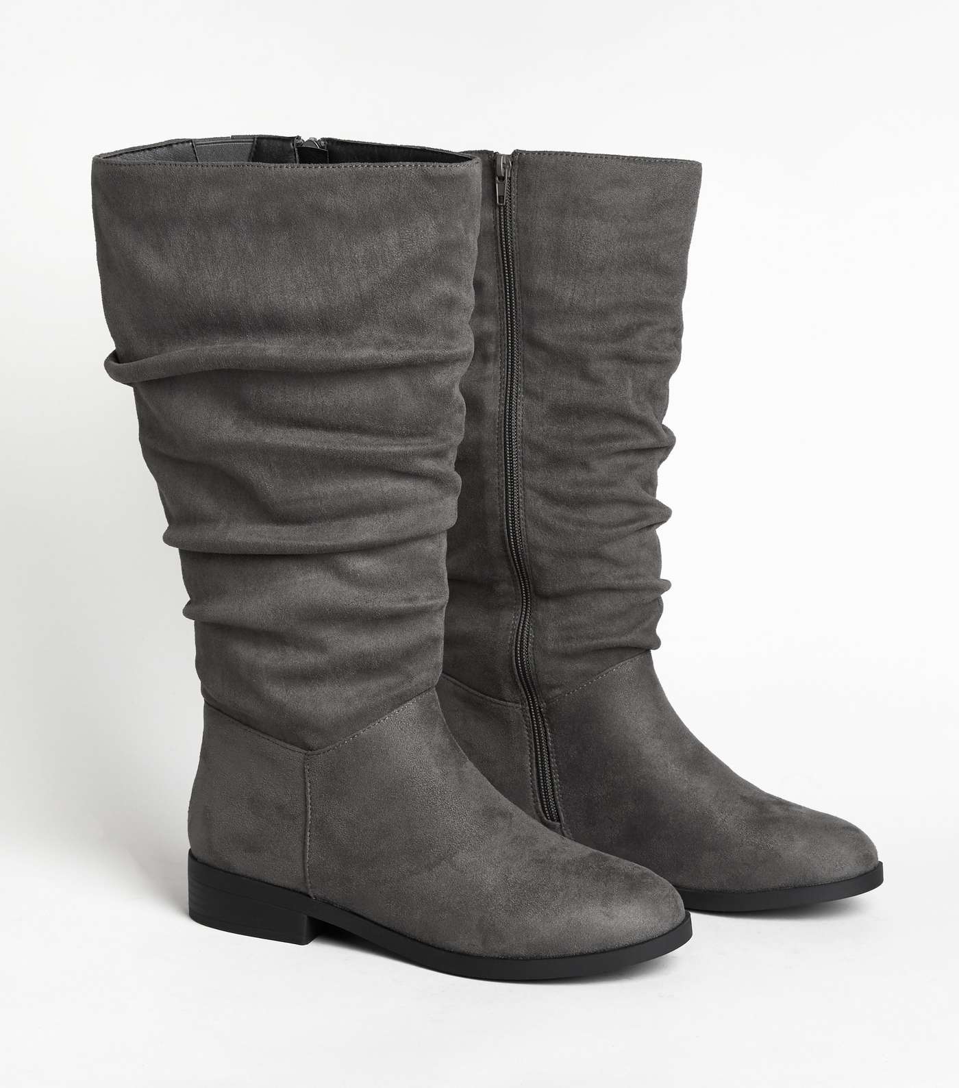 Extra Calf Fit Grey Slouch Knee High Flat Boots  Image 2