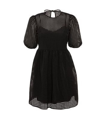 Black Gingham Puff Sleeve Smock Dress | New Look