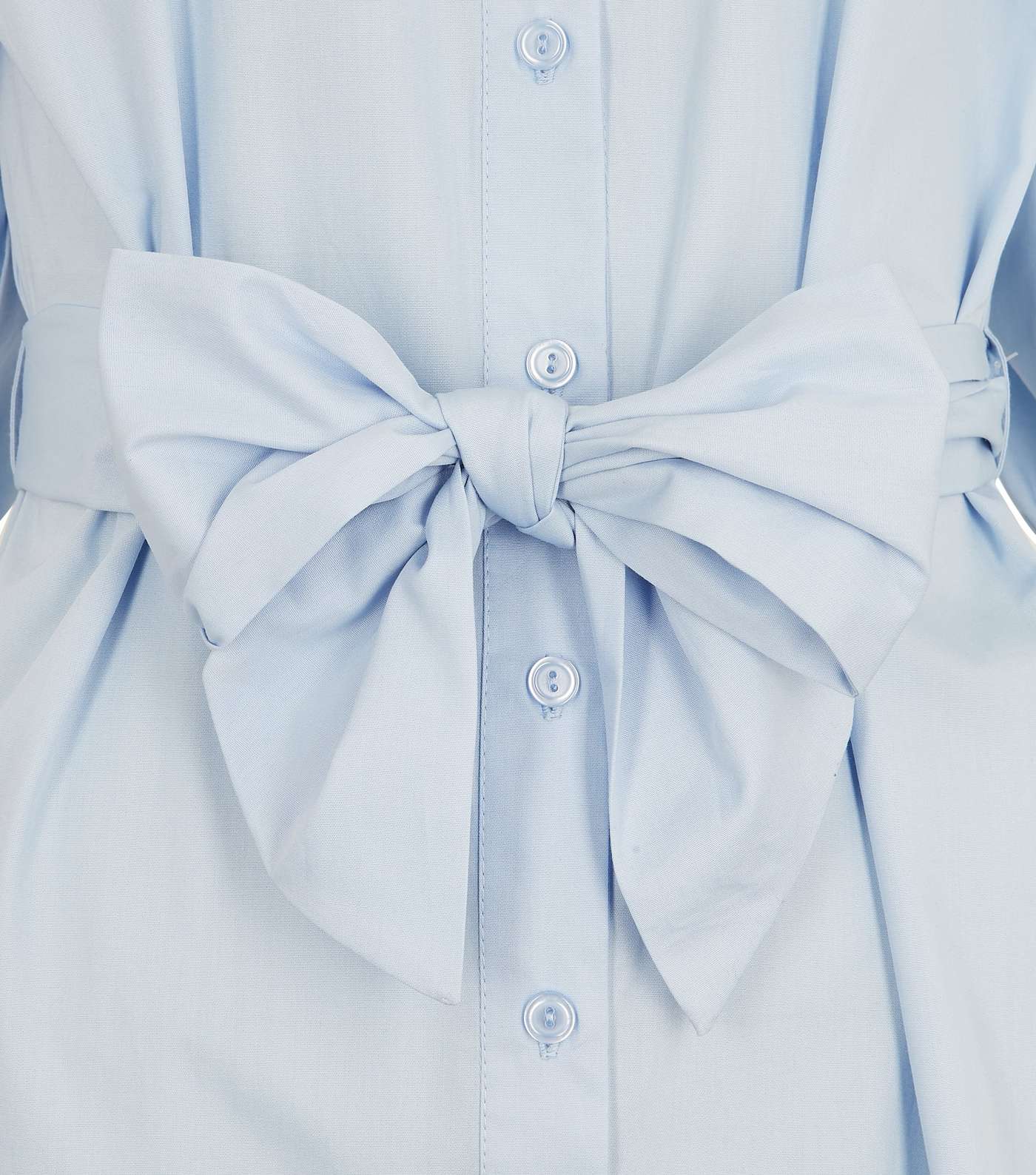 Pale Blue Puff Sleeve Belted Tiered Shirt Dress  Image 3