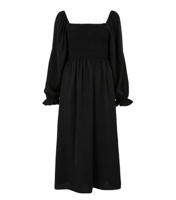 black long sleeve square neck dress