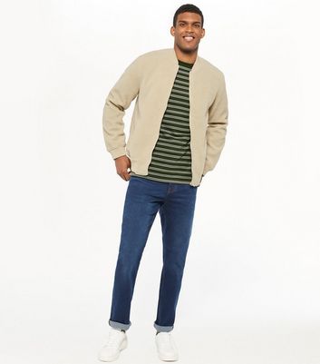 Cream Borg Ribbed Trim Bomber Jacket 