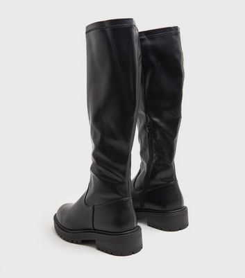 new look black chunky knee high boots