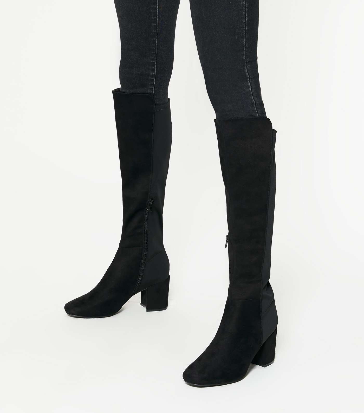 Wide Fit Black Stretch Back Knee High Boots