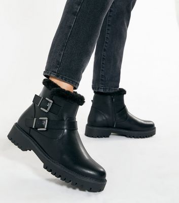 womens black faux fur boots