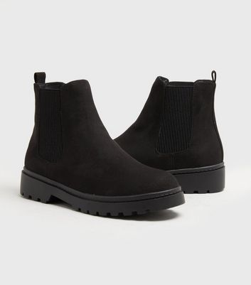 Wide Fit Black Suedette Chunky Chelsea Boots New Look