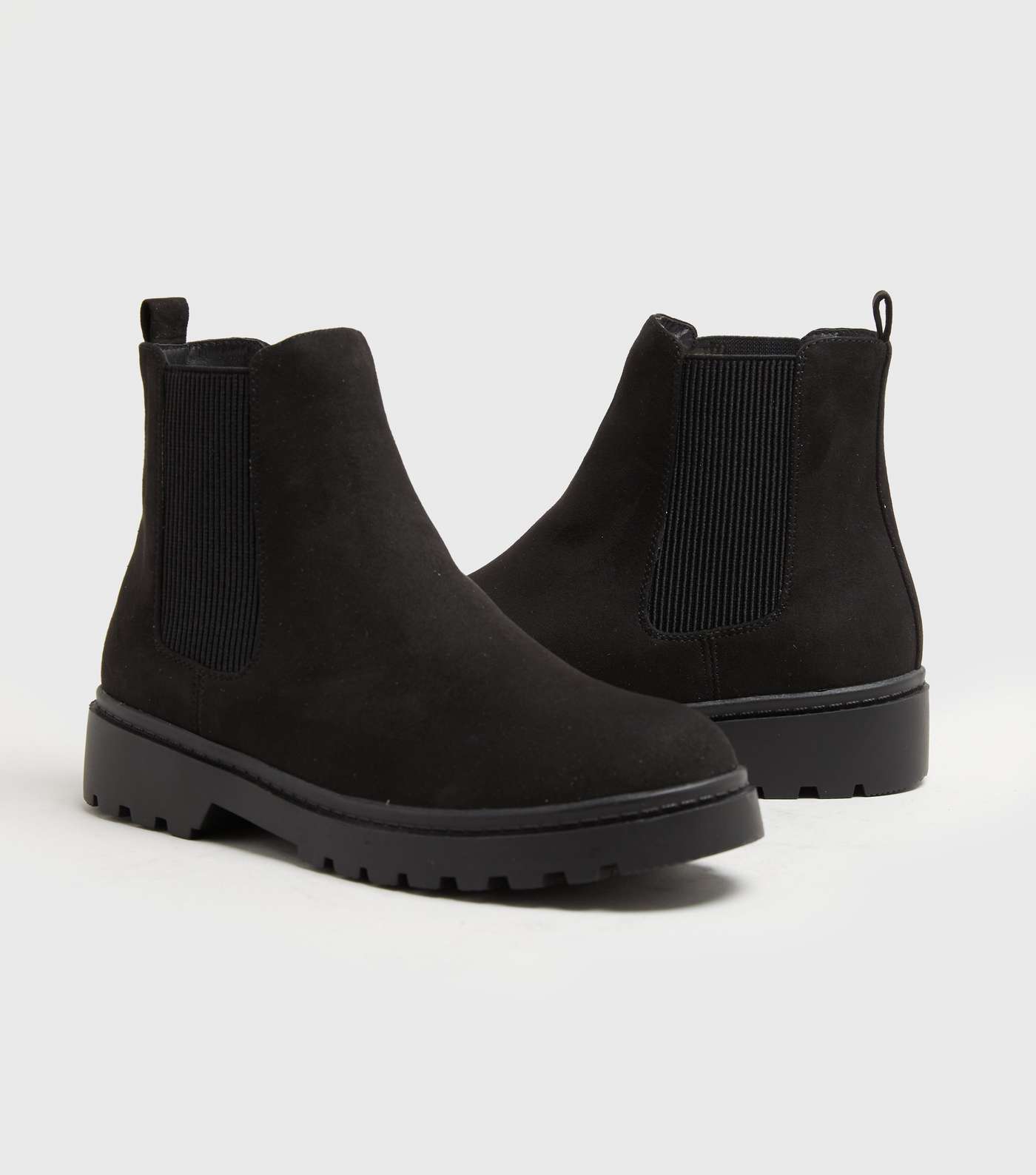 Wide Fit Black Suedette Chunky Chelsea Boots Image 2