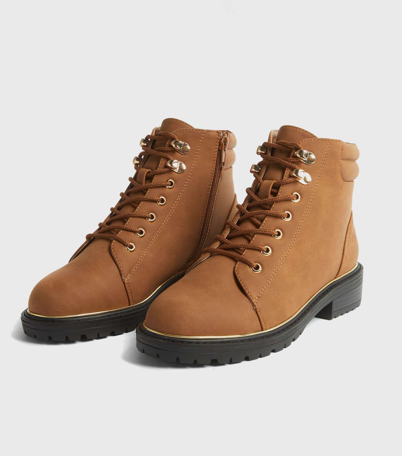 Wide Fit Tan Suedette Piped Lace Up Boots  Image 2