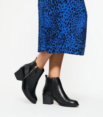 Image of Black Faux Snake Panel Block Heel Boots New Look Vegan