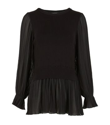 Image of Black Fine Knit  in  Chiffon Top New Look