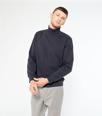 Image of Navy Roll Neck Long Sleeve Sweatshirt New Look