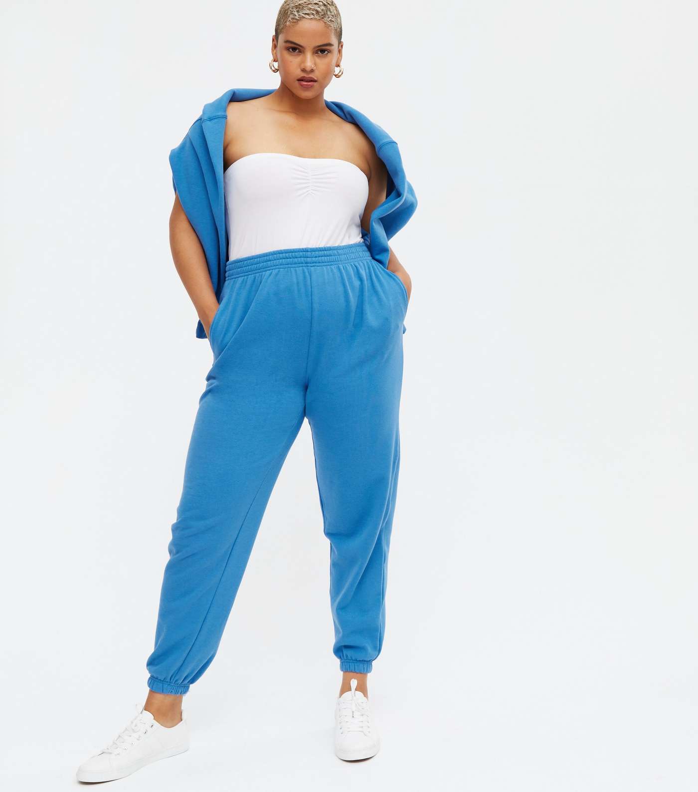 Curves Bright Blue Jersey Cuffed Joggers