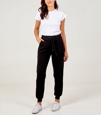 Black Stripe Sequin Panel Joggers | New Look