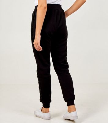 Black Stripe Sequin Panel Joggers | New Look