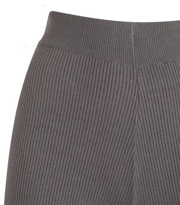 Image of Grey Ribbed Knit Wide Leg Trousers New Look