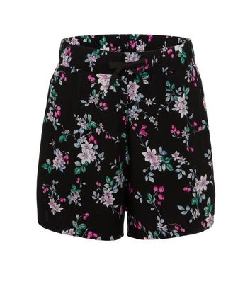 Image of Cameo Rose Black Floral Jersey Shorts New Look