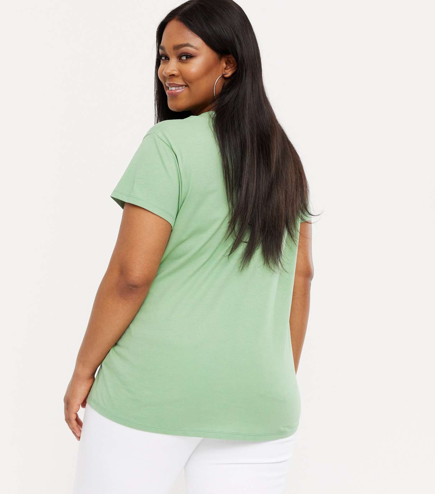 Curves Green Plain T-Shirt  Image 4