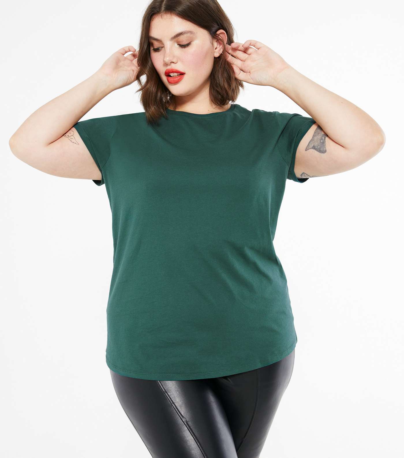 Curves Green Plain T-Shirt