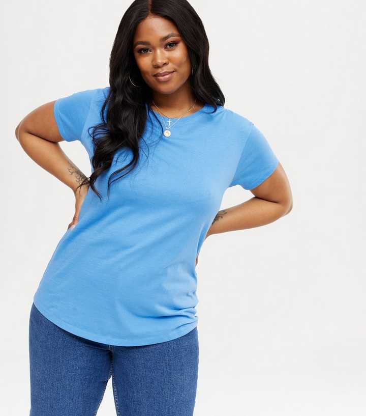 Curves Blue Plain T-Shirt 