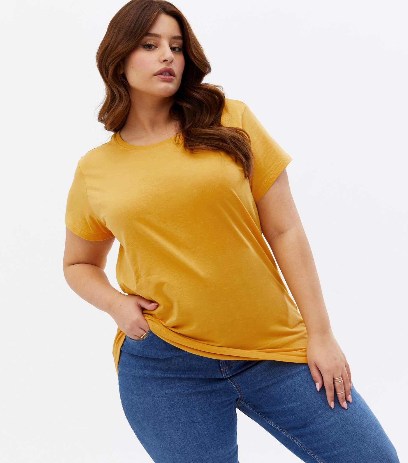 Curves Yellow Plain T-Shirt