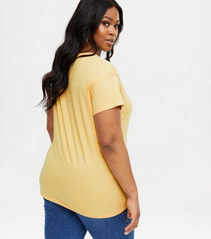 Curves Pale Yellow Plain T-Shirt | New Look