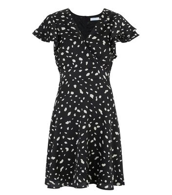 Image of Blue Vanilla Black Satin Spot Wrap Dress New Look