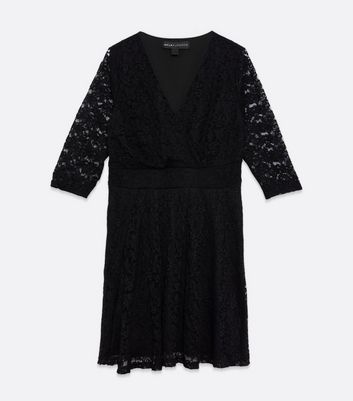 Image of Mela Curves Black Lace Wrap Dress New Look