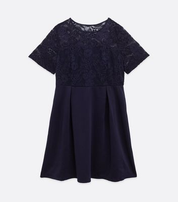 Image of Mela Curves Navy Lace Mini Dress New Look