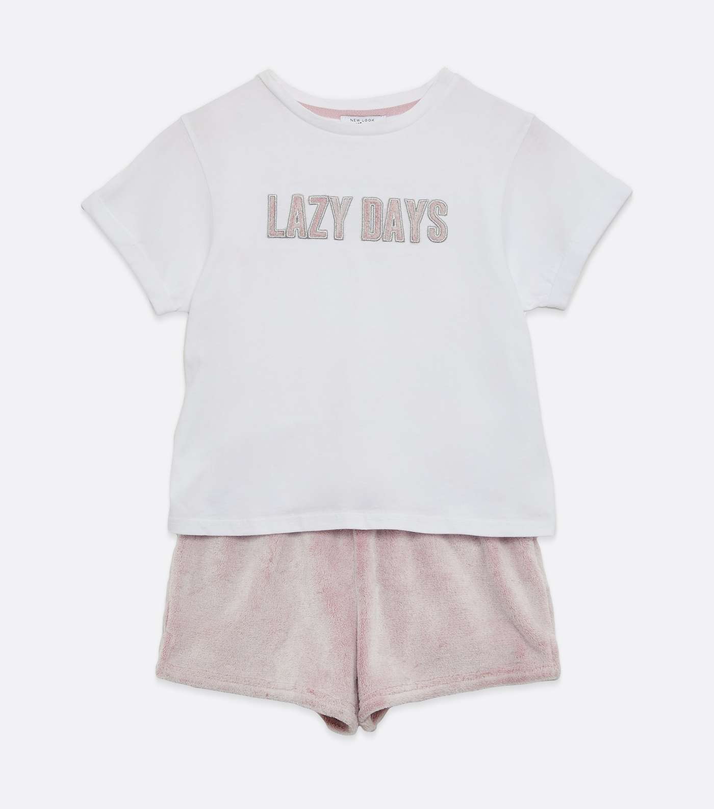 Girls White Lazy Days Fleece Short Pyjama Set Image 5
