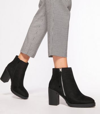 Image of Wide Fit Black Suedette Zip Side Block Heel Boots New Look Vegan