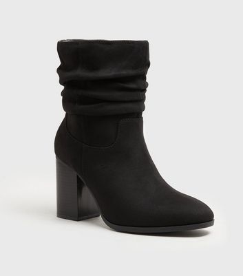 Image of Black Suedette Slouch Block Heel Boots New Look