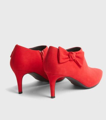 Image of Red Suedette Bow Heeled Shoe Boots New Look Vegan