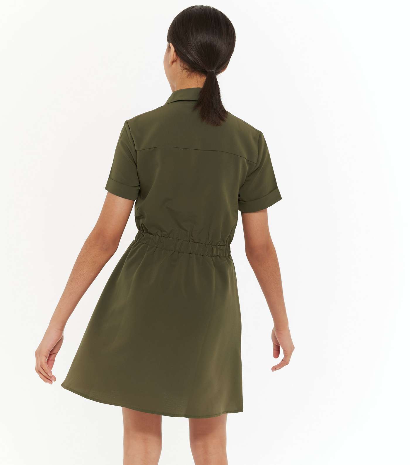 Girls Khaki Ring Zip Utility Pocket Shirt Dress Image 3