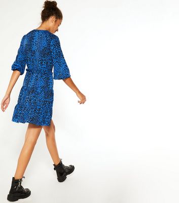 blue leopard print dress new look