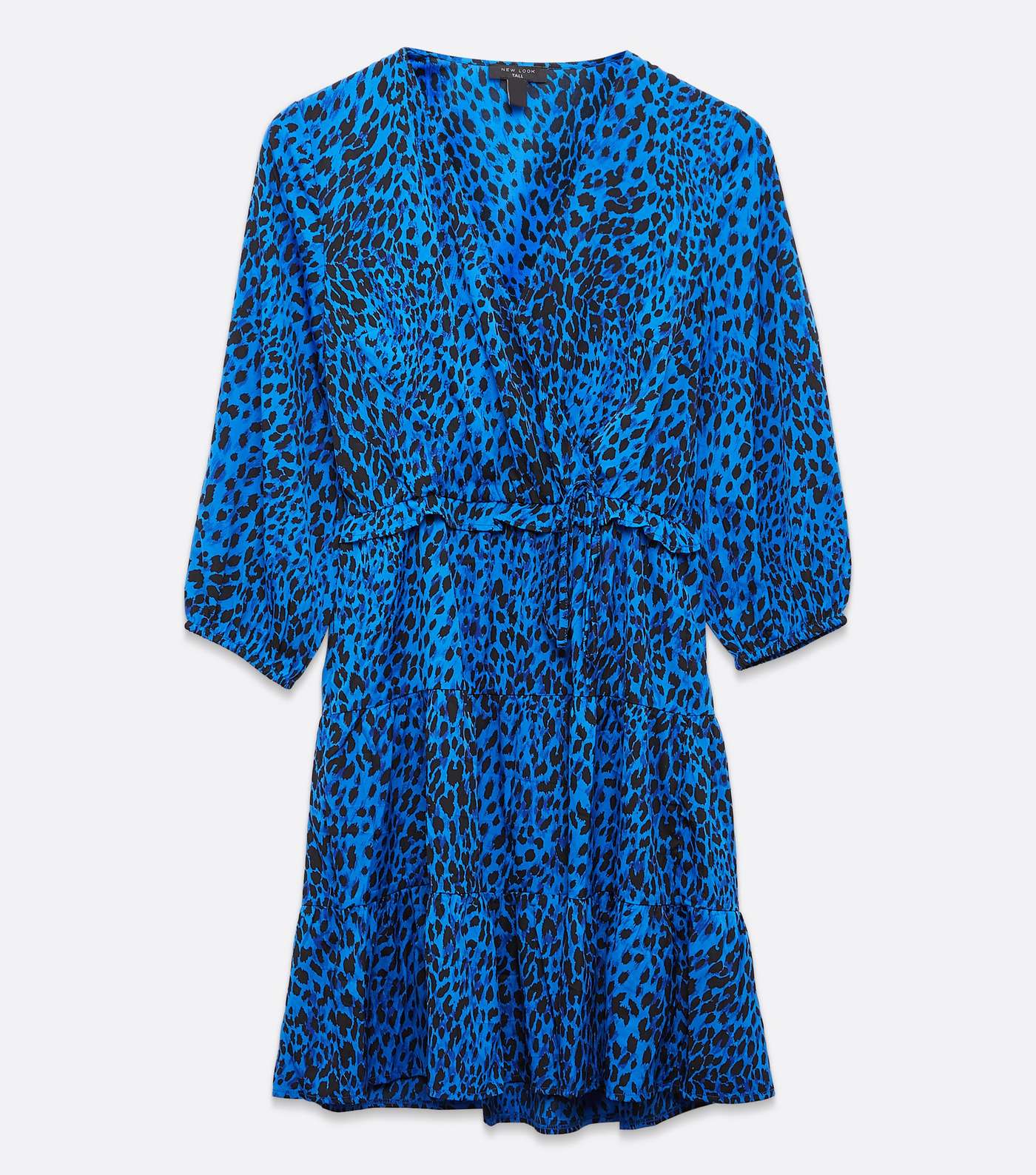 Tall Blue Leopard Print Tiered Ruffle Wrap Dress Image 5