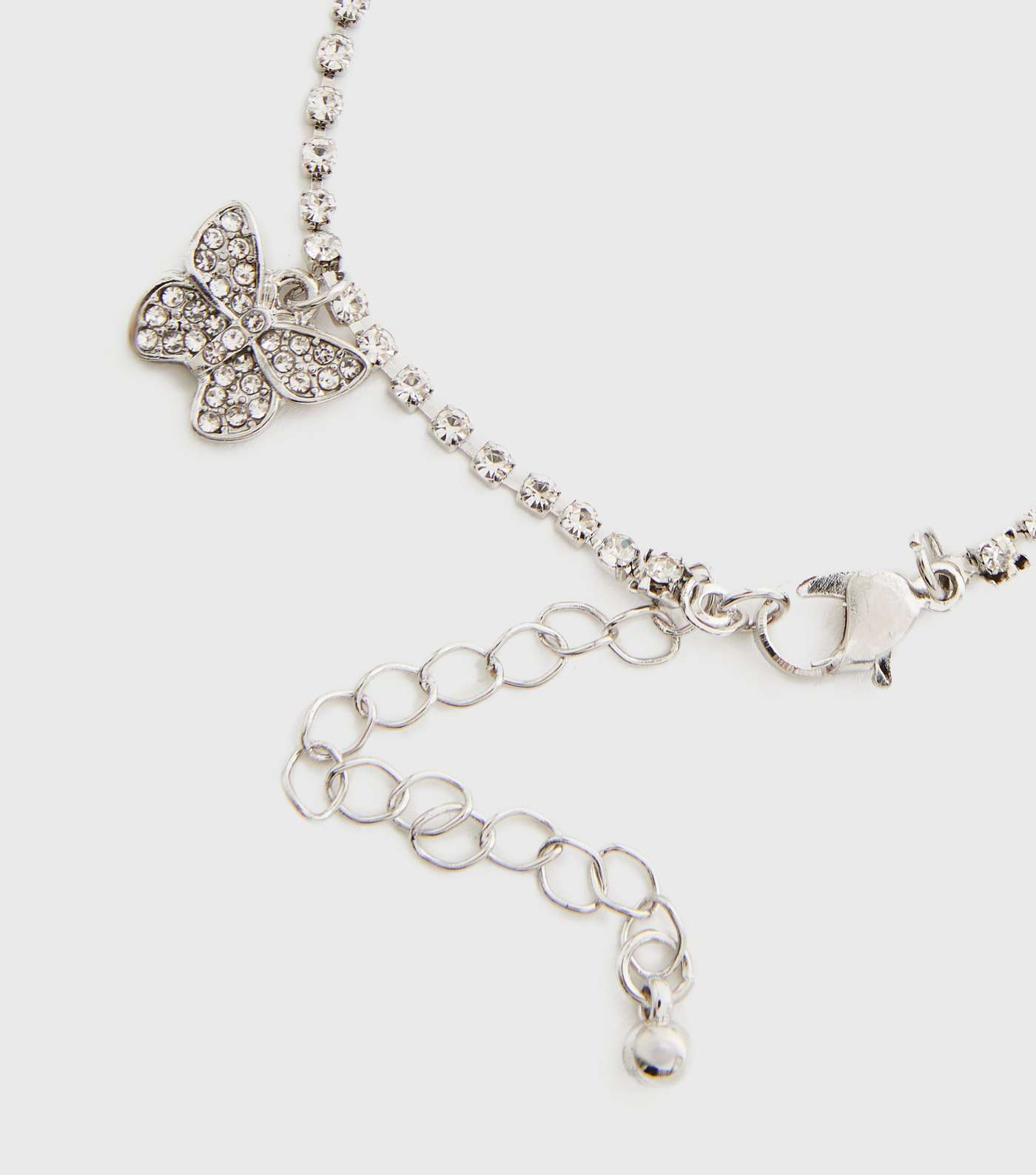 Silver Diamanté Embellished Butterfly Charm Bracelet  Image 2