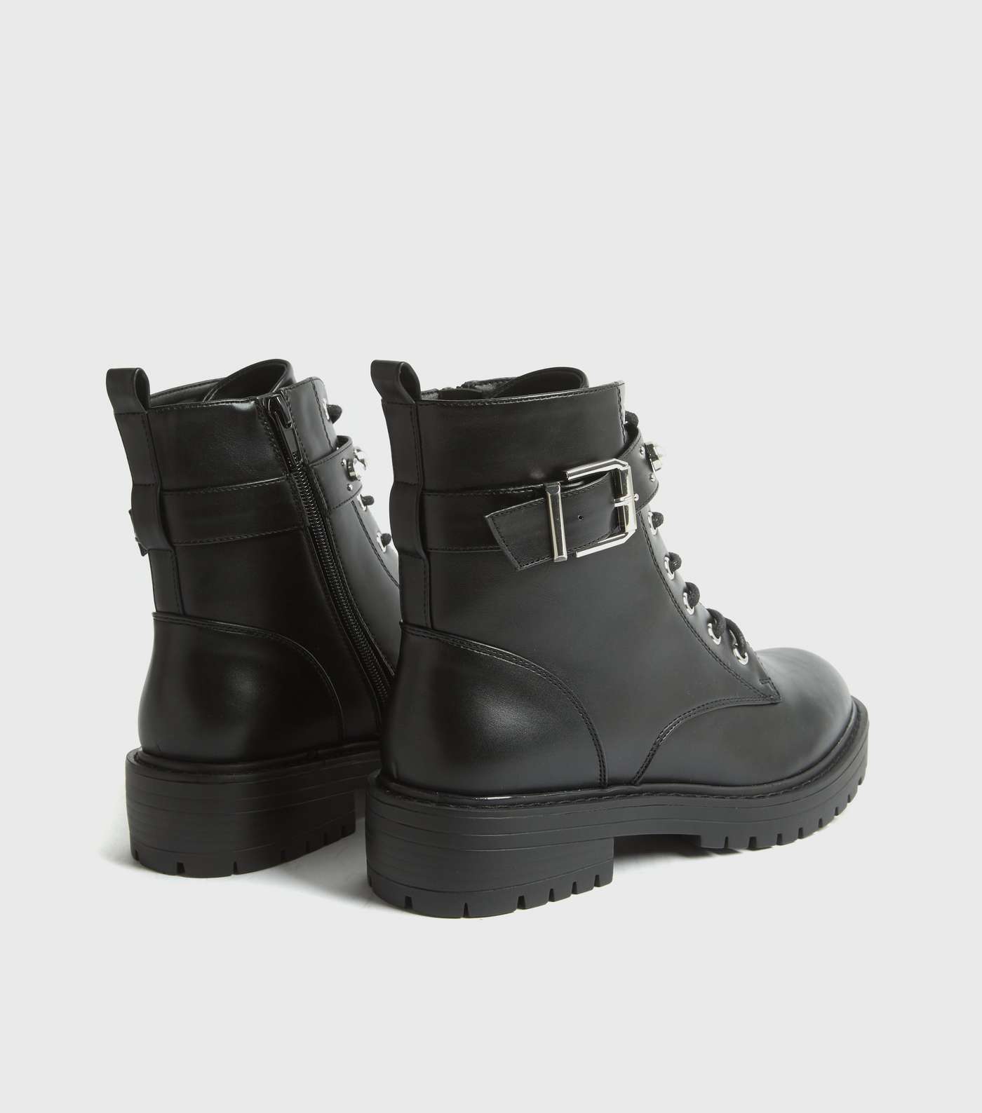 Black Leather-Look Stud Lace Up Ankle Boots  Image 4