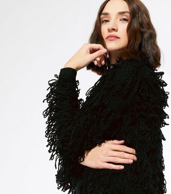 Black shaggy shop cardigan new look