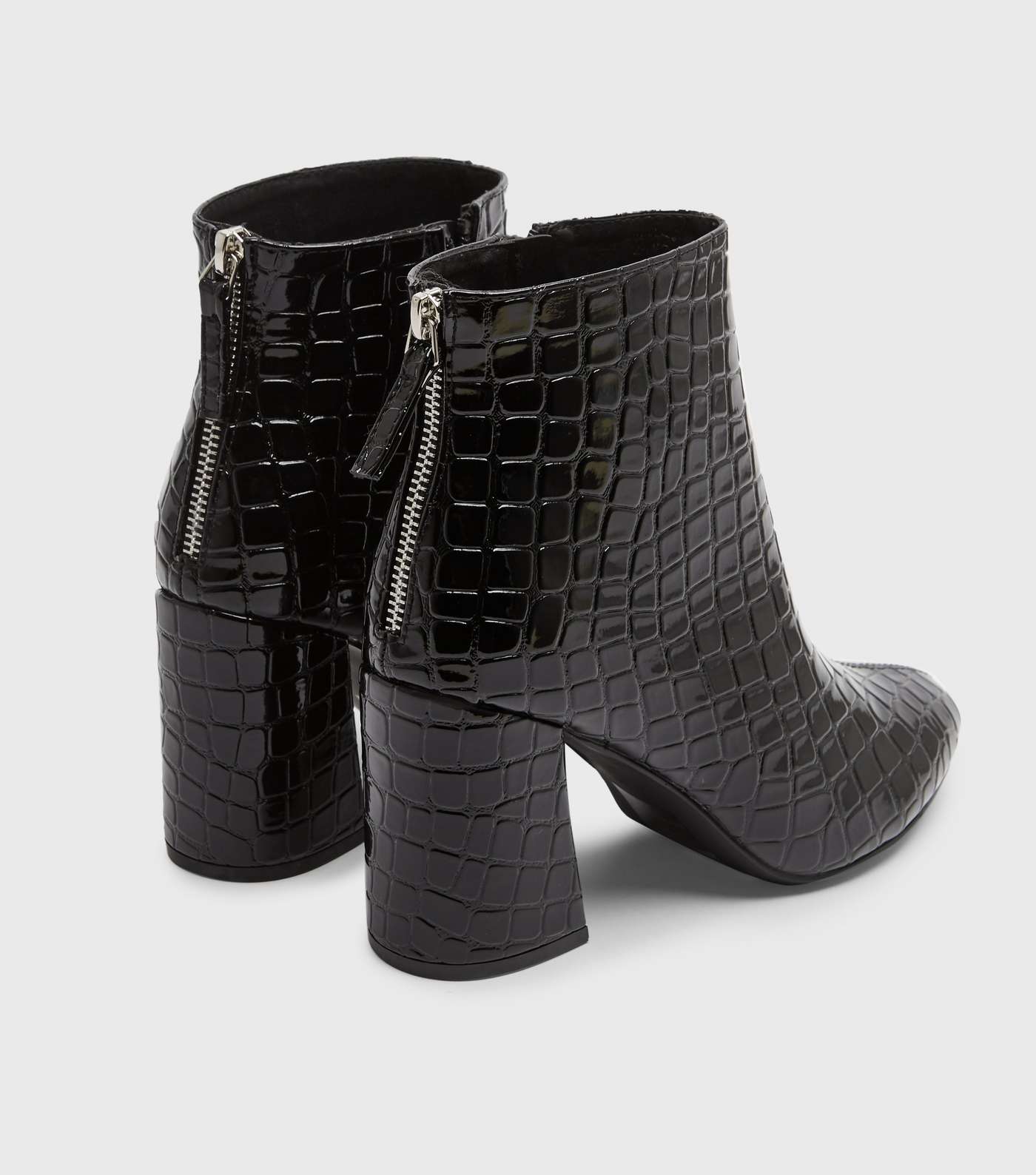 Wide Fit Black Faux Croc Block Heel Boots Image 4